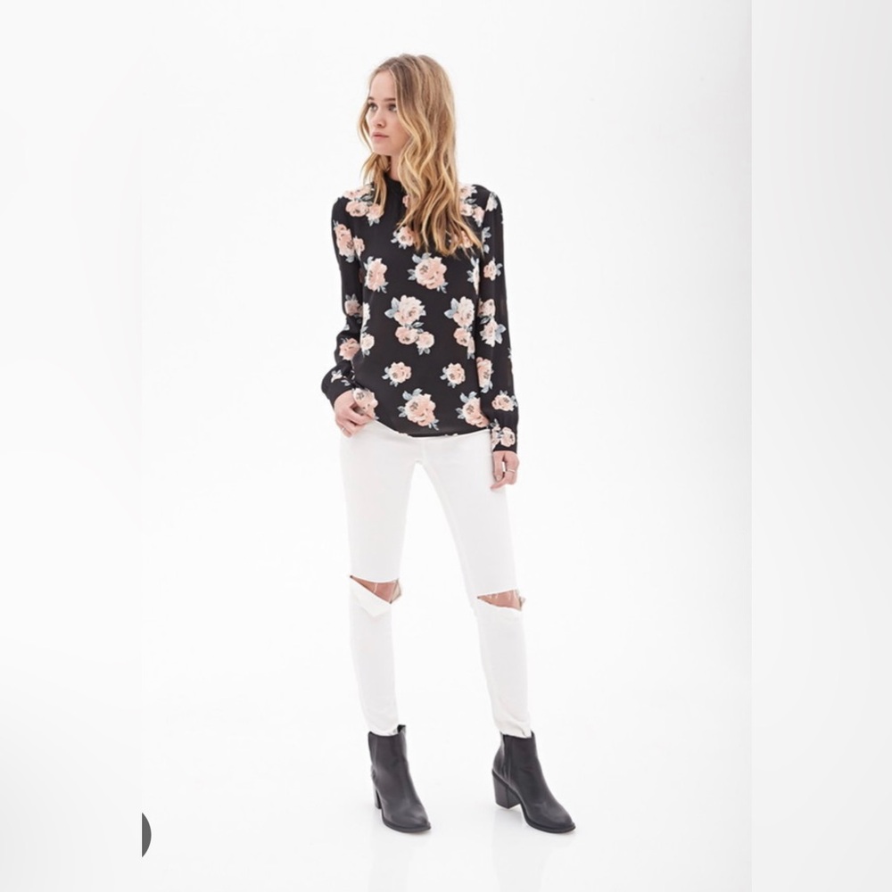Forever 21 Black Floral Blouse